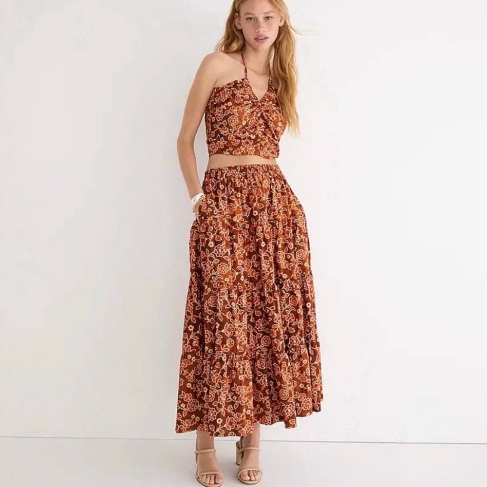 J. Crew Tiered Vintage Vines Cotton Peasant Maxi Skirt Boho